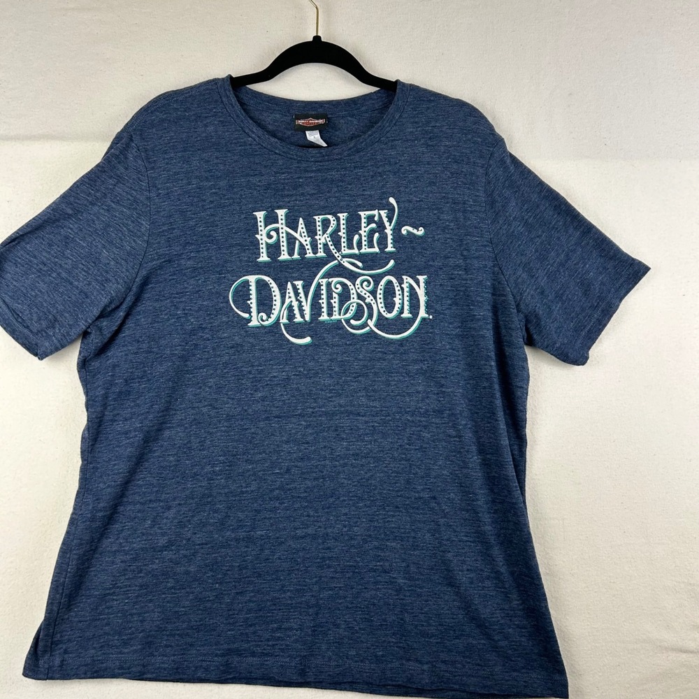 Harley Davidson‎ Biggs San Marcos CA Graphic T Shirt womens XL Blue Vtg Style